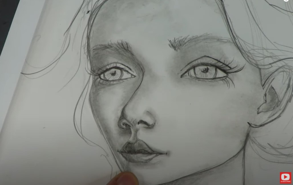 EASY Pencil Shading Techniques on a Whimsical 3/4 Face!! - KAREN CAMPBELL,  ARTIST