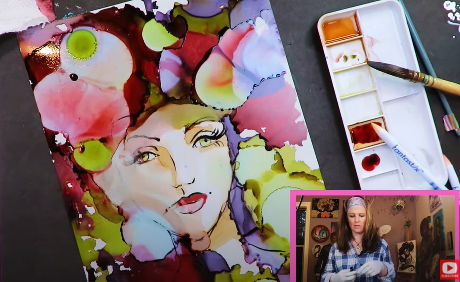 DAZZLING Mixed Media Portrait with Alcohol Ink Painting on Yupo Paper -  KAREN CAMPBELL, ARTIST