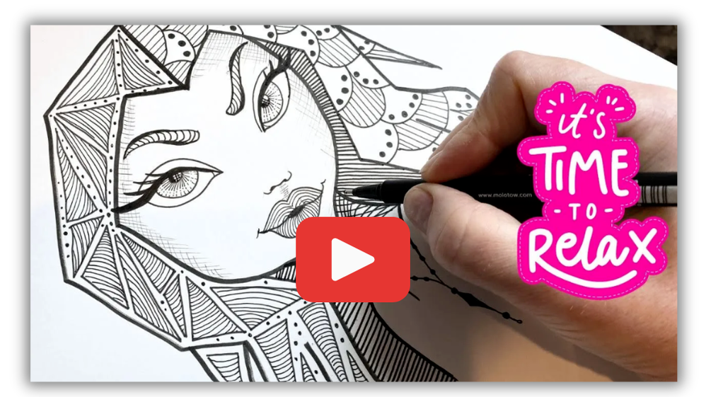 How to do a Zen Doodle Face Drawing with Karen Campbell Artist for FREE on YouTube
