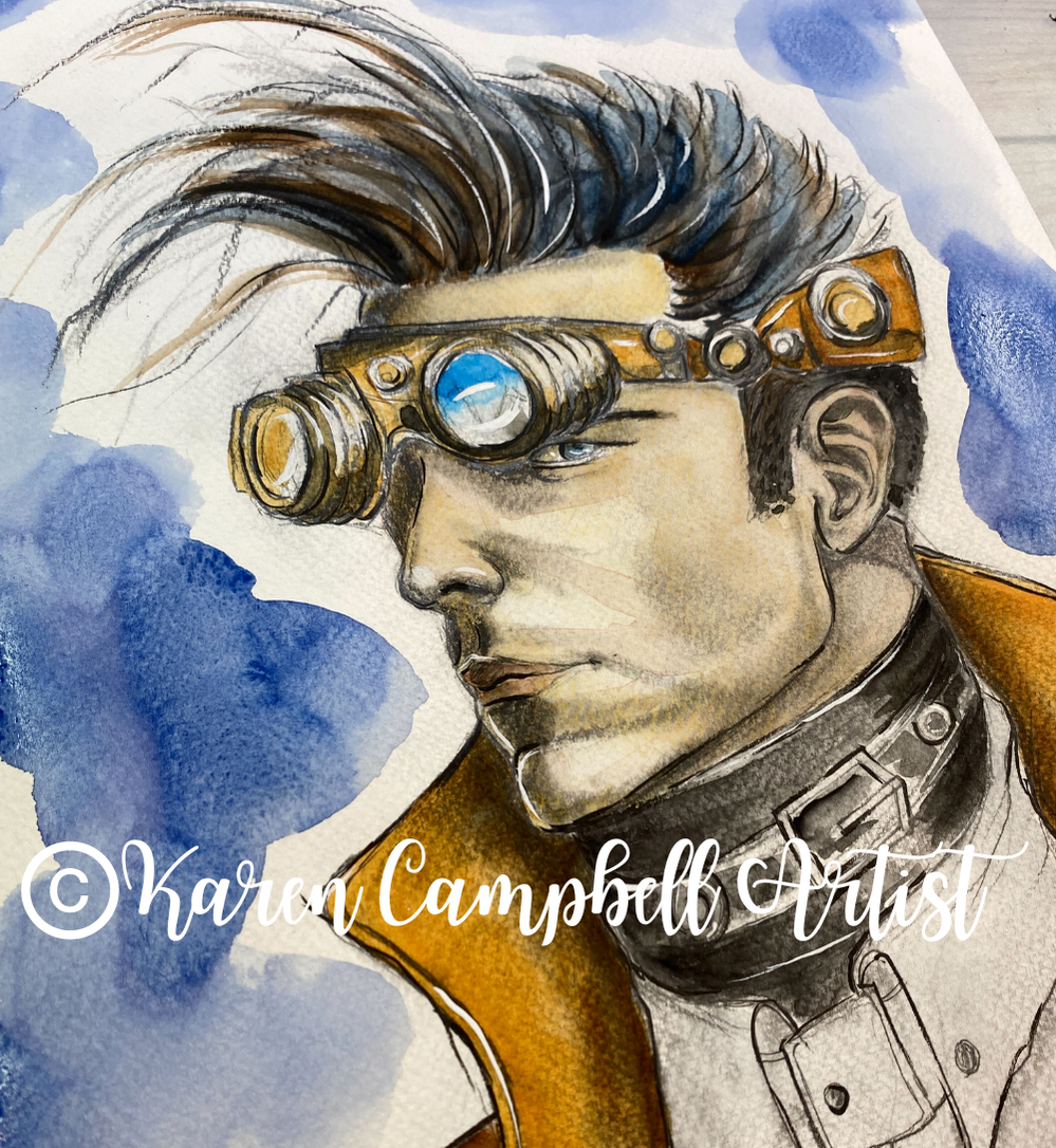 How to Watercolor a HOT Steampunk Guy Online Art Lesson with Karen Campbell Artist