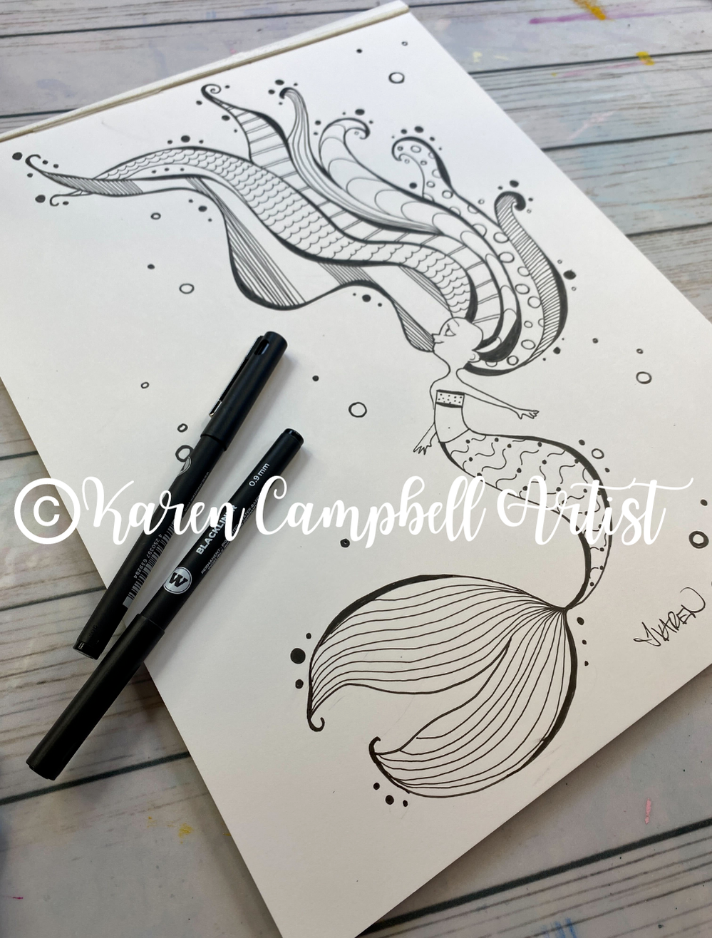 EASY Zen Doodle Mermaid Free Tutorial on YouTube with Karen Campbell Artist