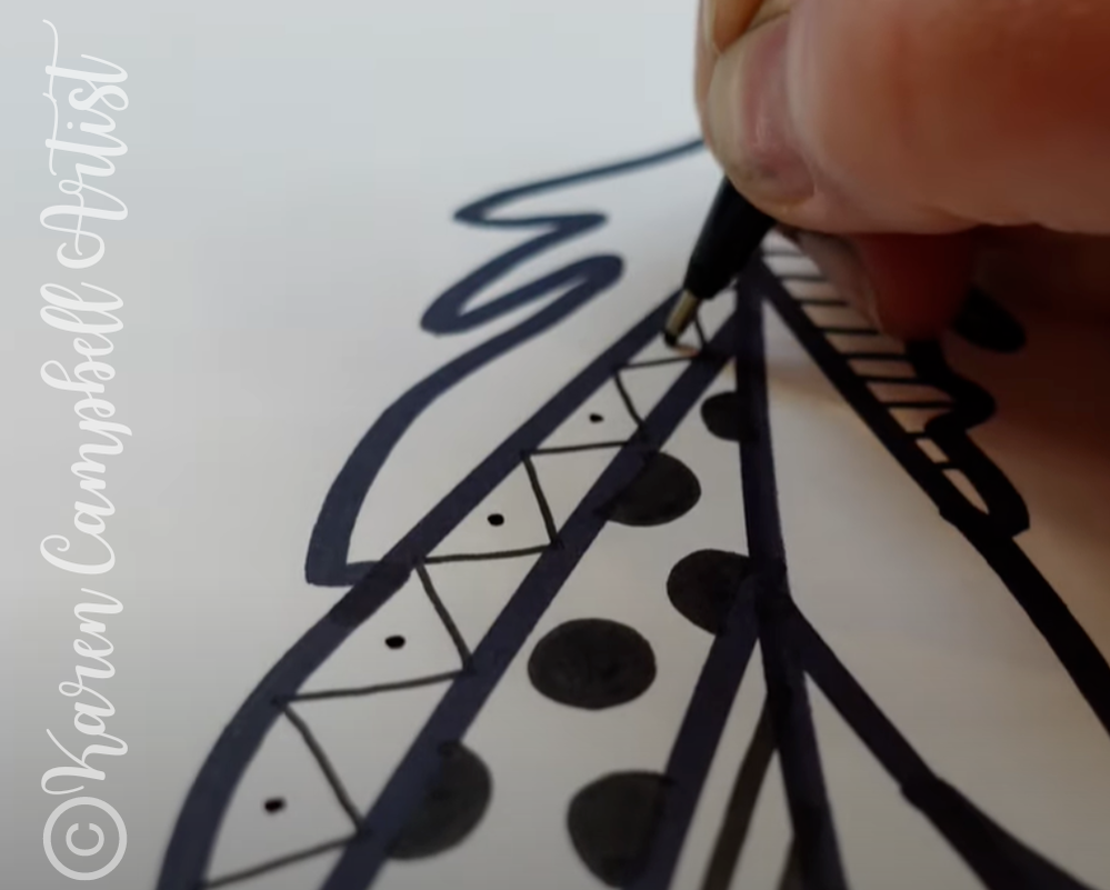 EASY Zentangle Feather Patterns for Beginners with Karen Campbell Artist